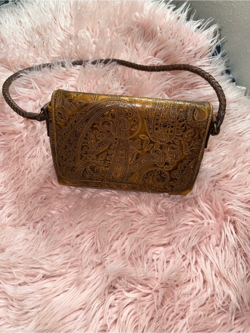 Vintage Relic by Fossil embossed tooled faux-leather paisley shoulder bag.